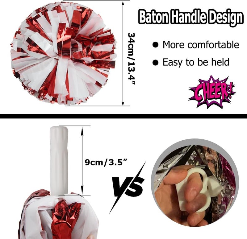 Hooshing 4PCS Cheer Pom Poms with Plastic Handle Cheerleading Pompoms for Kids Team Sports Party Cheering - Image 2